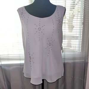 Adrianna Papell Gray Embellished Back Cutout Sleeveless Top Blouse Women’s Sz 16